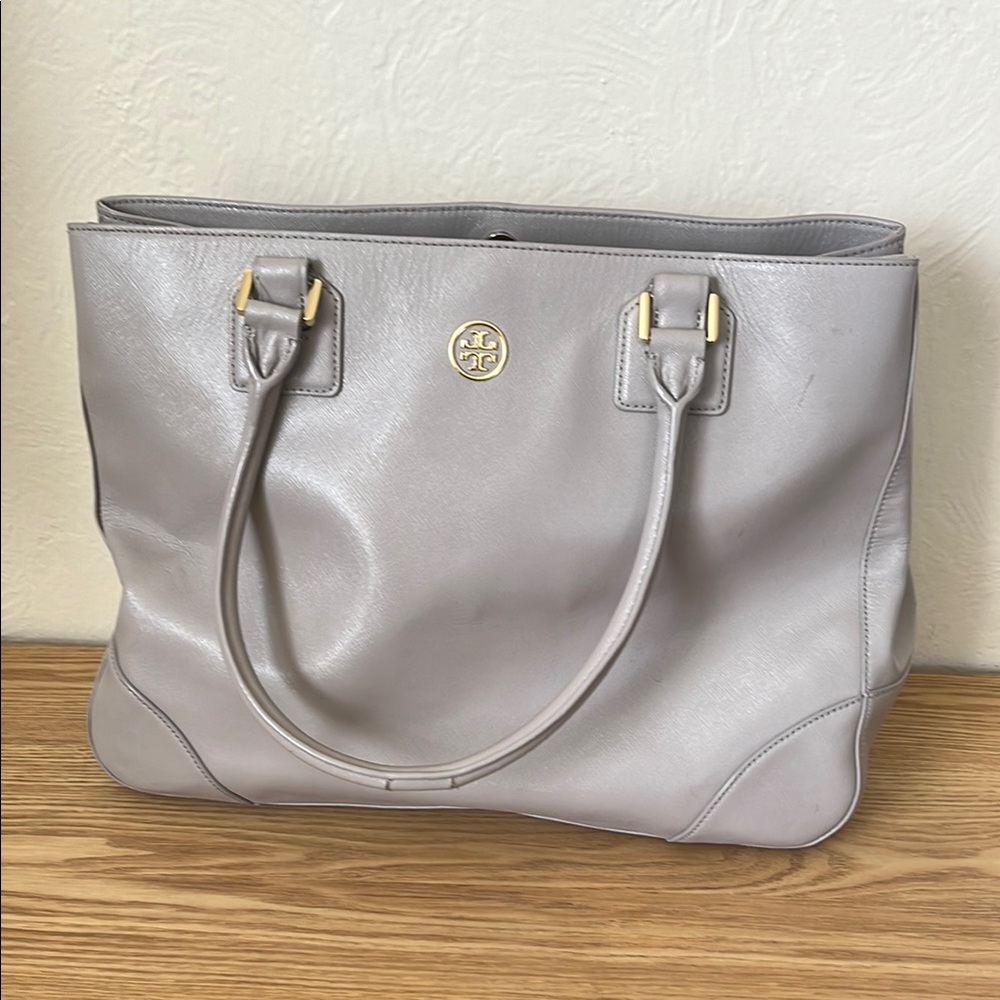 Tory Burch Gray Leather Tote Bag